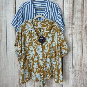 Ava & Viv Blue Striped and Gold Floral Blouses